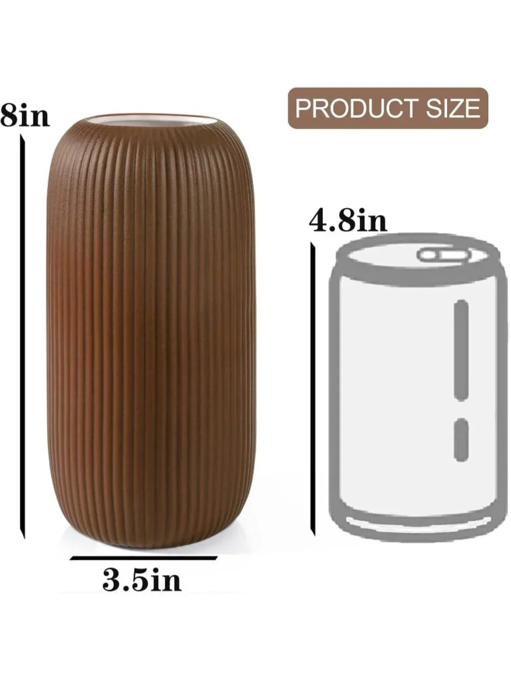 Modern Small Caramel Ceramic Vase Flowers Ribbed Textured Farmhouse Home Livings
